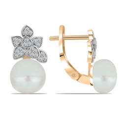 Cercei din aur roz cu pietre Cubic Zirconia Incolor, Perla Albă