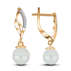 Cercei din aur roz cu pietre Cubic Zirconia Incolor, Perla Albă