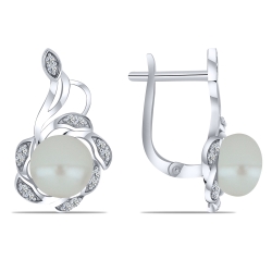 Cercei din aur alb cu pietre Cubic Zirconia Incolor, Perla Albă