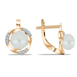 Cercei din aur roz cu pietre Cubic Zirconia Incolor, Perla Albă