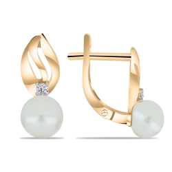 Cercei din aur roz cu pietre Cubic Zirconia Incolor, Perla Albă