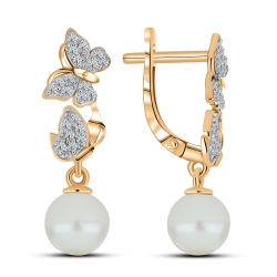 Cercei din aur roz cu pietre Cubic Zirconia Incolor, Perla Albă