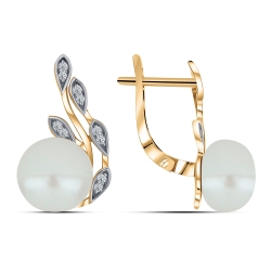 Cercei din aur roz cu pietre Cubic Zirconia Incolor, Perla Albă