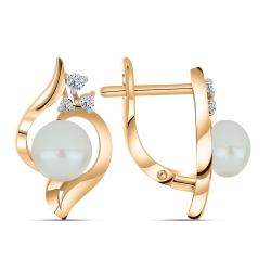 Cercei din aur roz cu pietre Cubic Zirconia Incolor, Perla Albă