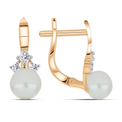Cercei din aur roz cu pietre Cubic Zirconia Incolor, Perla Albă