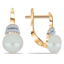 Cercei din aur roz cu pietre Cubic Zirconia Incolor, Perla Albă