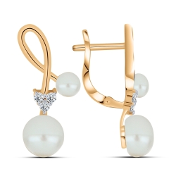 Cercei Suspendați din aur roz cu pietre Cubic Zirconia Incolor, Perla Albă