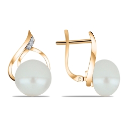 Cercei din aur roz cu pietre Cubic Zirconia Incolor, Perla Albă