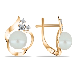 Cercei din aur roz cu pietre Cubic Zirconia Incolor, Perla Albă