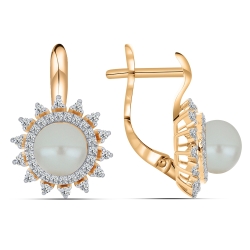 Cercei din aur roz cu pietre Cubic Zirconia Incolor, Perla Albă
