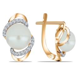 Cercei din aur roz cu pietre Cubic Zirconia Incolor, Perla Albă