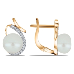 Cercei din aur roz cu pietre Cubic Zirconia Incolor, Perla Albă