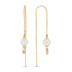 Cercei din aur roz cu pietre Cubic Zirconia Incolor, Perla Albă