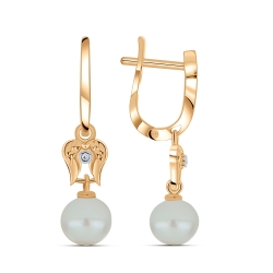 Cercei Suspendați din aur roz cu pietre Cubic Zirconia Incolor, Perla Albă