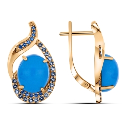 Cercei din aur roz cu pietre Turcoază, Topaz Swiss și Cubic Zirconia Albastru