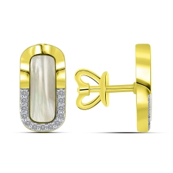 Cercei Pusete din aur galben cu pietre Diamant, Sidef Alb