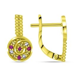 Cercei din aur galben cu Cubic Zirconia Albastru, Nanocitrine și Nanorubin