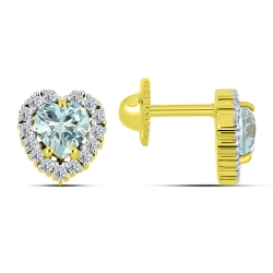 Cercei p-u copii din aur galben cu pietre Cubic Zirconia Albastru, Cubic Zirconia Incolor