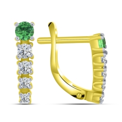 Cercei din aur galben cu pietre Cubic Zirconia Verde, Cubic Zirconia Incolor