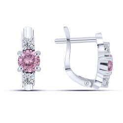 Cercei p-u copii din aur alb cu pietre Cubic Zirconia Roz, Cubic Zirconia Incolor