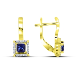 Cercei din aur galben cu pietre Cubic Zirconia Incolor, Cubic Zirconia Albastru