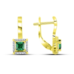 Cercei din aur galben cu pietre Cubic Zirconia Incolor, Cubic Zirconia Verde