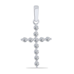 Cruce din aur alb cu pietre Cubic Zirconia Incolor