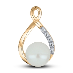 Pandantiv din aur roz cu pietre Cubic Zirconia Incolor, Perla Albă