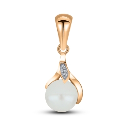 Pandantiv din aur roz cu pietre Cubic Zirconia Incolor, Perla Albă