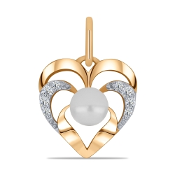 Pandantiv din aur roz cu pietre Cubic Zirconia Incolor, Perla Albă