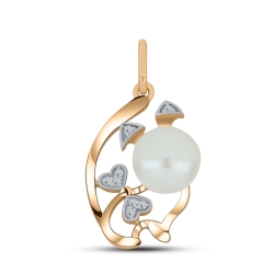 Pandantiv din aur roz cu pietre Cubic Zirconia Incolor, Perla Albă