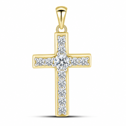 Cruce din aur galben cu Cubic Zirconia Incolor