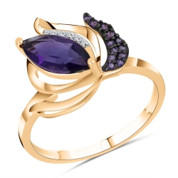 Inel din aur roz cu pietre Cubic Zirconia Incolor, Ametist și Nanoametist