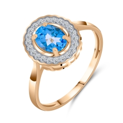 Inel din aur roz cu pietre Cubic Zirconia Incolor, Topaz Swiss