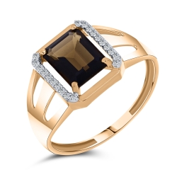Inel din aur roz cu pietre Cubic Zirconia Incolor, Cuarț fumuriu