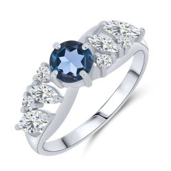 Inel din aur alb cu pietre Cubic Zirconia Incolor, Topaz London
