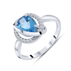 Inel din aur alb cu pietre Cubic Zirconia Incolor, Topaz Swiss