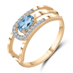 Inel din aur roz cu pietre Cubic Zirconia Incolor, Topaz Swiss