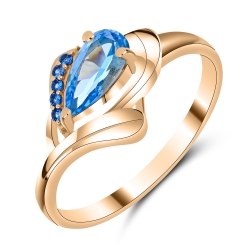 Inel din aur roz cu pietre Cubic Zirconia Albastru, Topaz Swiss