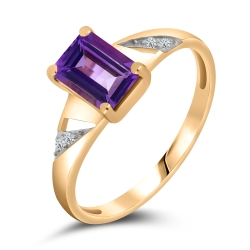 Inel din aur roz cu pietre Cubic Zirconia Incolor, Ametist