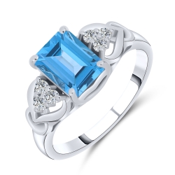 Inel din aur alb cu pietre Cubic Zirconia Incolor, Topaz Swiss