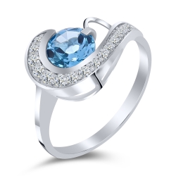 Inel din aur alb cu pietre Cubic Zirconia Incolor, Topaz Swiss
