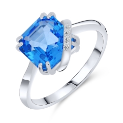 Inel din aur alb cu pietre Cubic Zirconia Incolor, Topaz Swiss