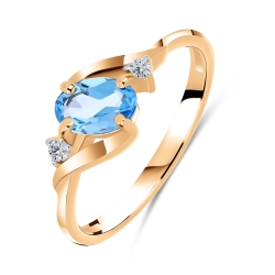 Inel din aur roz cu pietre Cubic Zirconia Incolor, Topaz Swiss