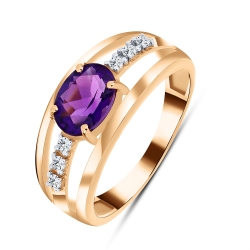 Inel din aur roz cu pietre Cubic Zirconia Incolor, Ametist