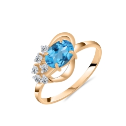 Inel din aur roz cu pietre Cubic Zirconia Incolor, Topaz Swiss