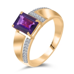Inel din aur roz cu pietre Cubic Zirconia Incolor, Ametist