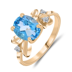 Inel din aur roz cu pietre Cubic Zirconia Incolor, Topaz Swiss