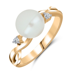 Inel din aur roz cu pietre Cubic Zirconia Incolor, Perla Albă