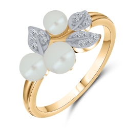 Inel din aur roz cu pietre Cubic Zirconia Incolor, Perla Albă